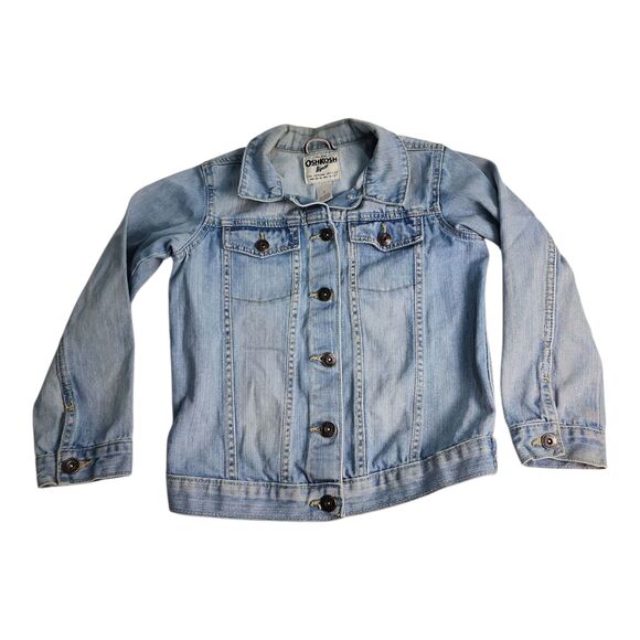 OshKosh B'Gosh Denim Girl's Size 7 Jean Jacket Long Sleeve Snap Front Light wash - Picture 1 of 7